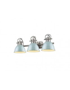 Golden lighting 3602-ba3 pw-sf duncan 3 light bath vanity in pewter with seafoam shade