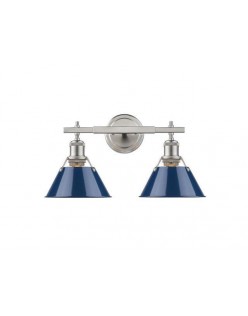 Golden lighting 3306-ba2 pw-nvy orwell two light bath vanity in pewter - navy blue shade