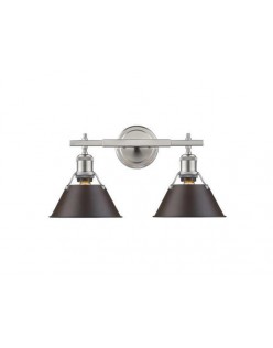 Golden lighting 3306-ba2 pw-rbz orwell two light bath vanity in pewter - rubbed bronze shade