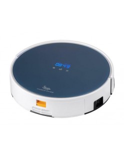 Monoprice wireless smart robotic vacuum - white/blue with mop, app controlled for hard floor/carpet, works  alexa &  home, no hub required - from strata home powered by stitch
