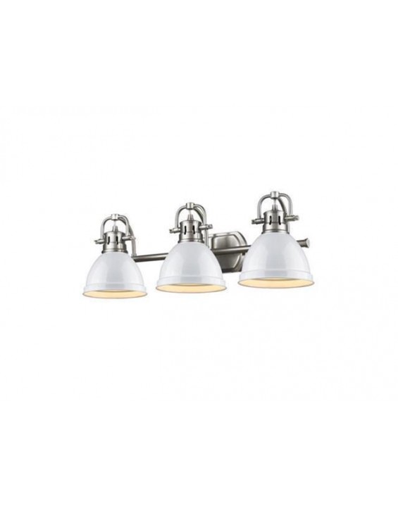 Golden lighting 3602-ba3 pw-wh duncan 3 light bath vanity in pewter with white shade