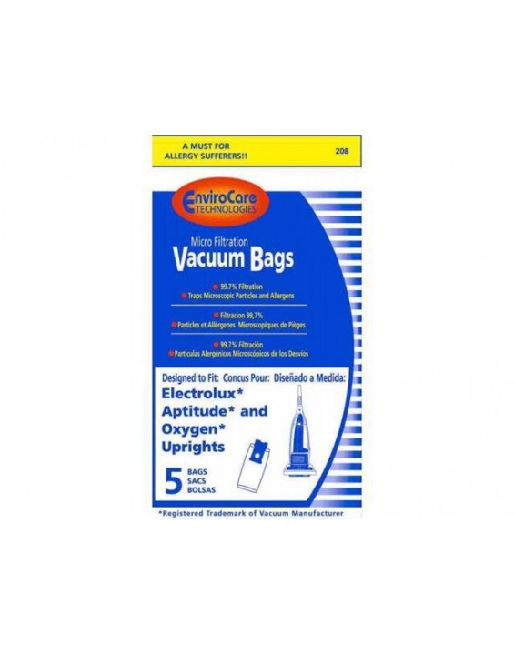 Envirocare electrolux aptitude oxygen upright vacuum bags el204b el204a e43 208 5 pack