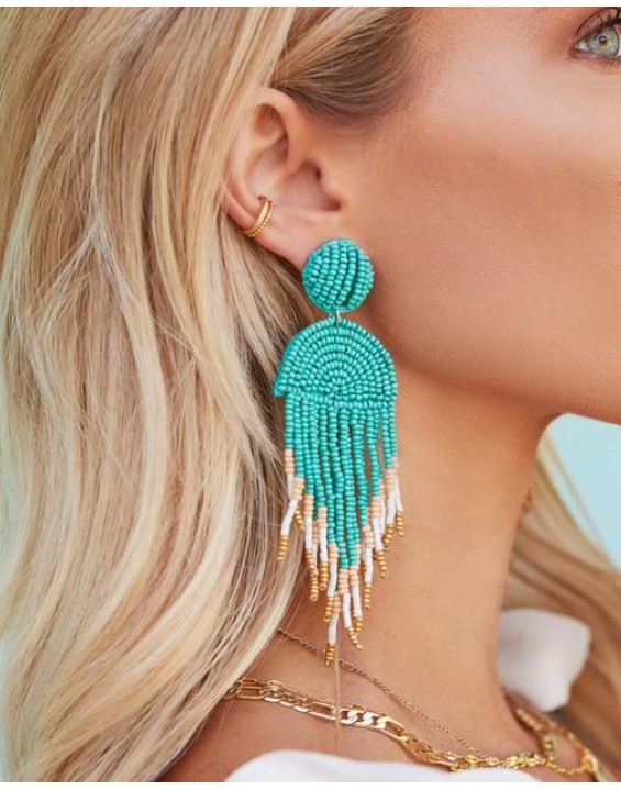 Getaway beaded fringe earrings - mint